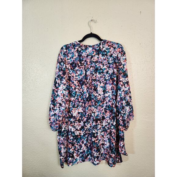 Boutique Women's Multicolor Printed Puff‎ Sleeve High Low V-Neck Blouse Size 2X - Picture 2 of 6